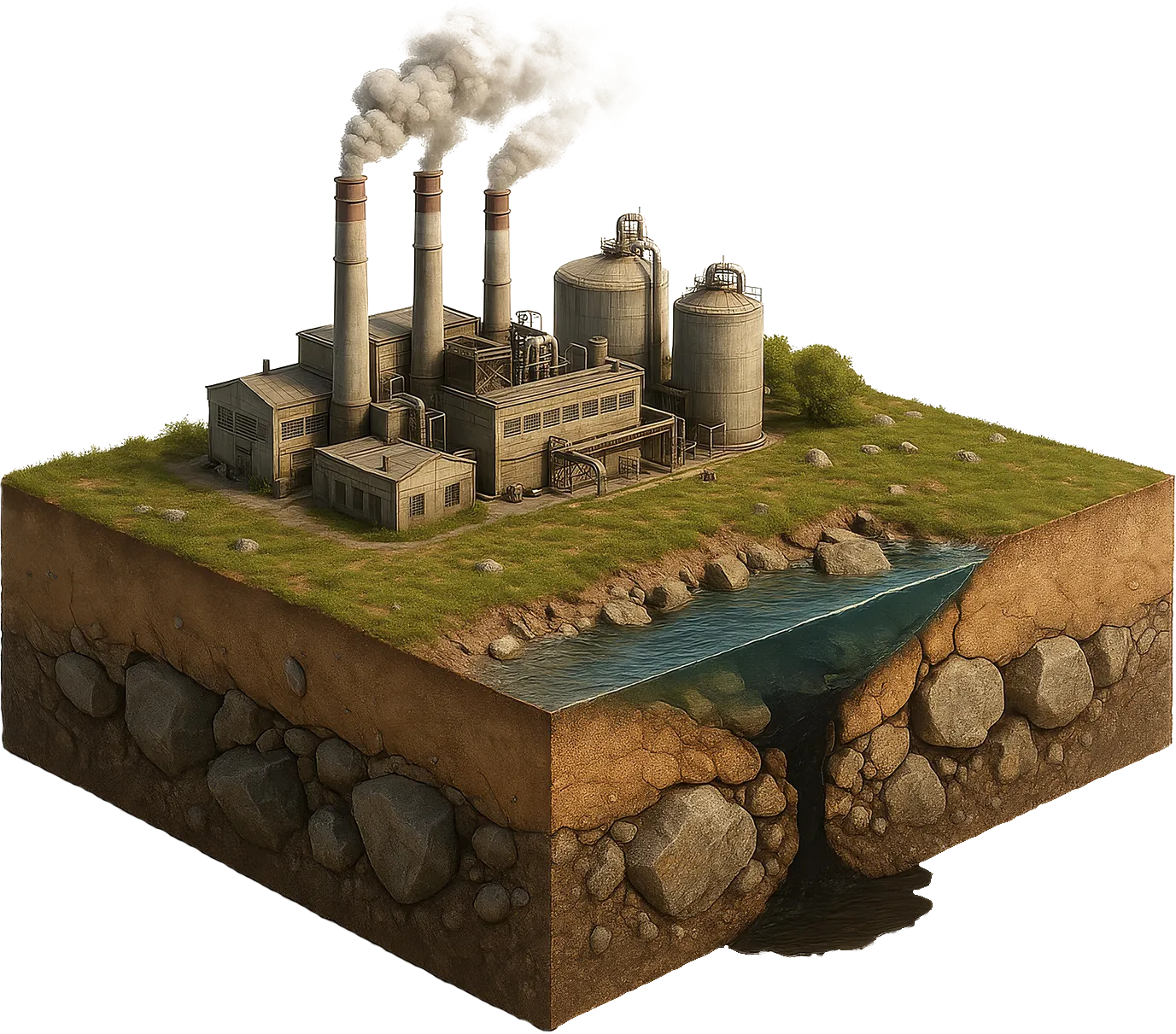Industrial isometric image with groundwater